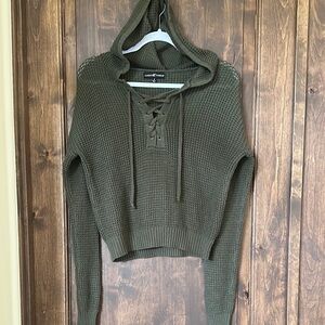 Green Hooded Knit Sweater